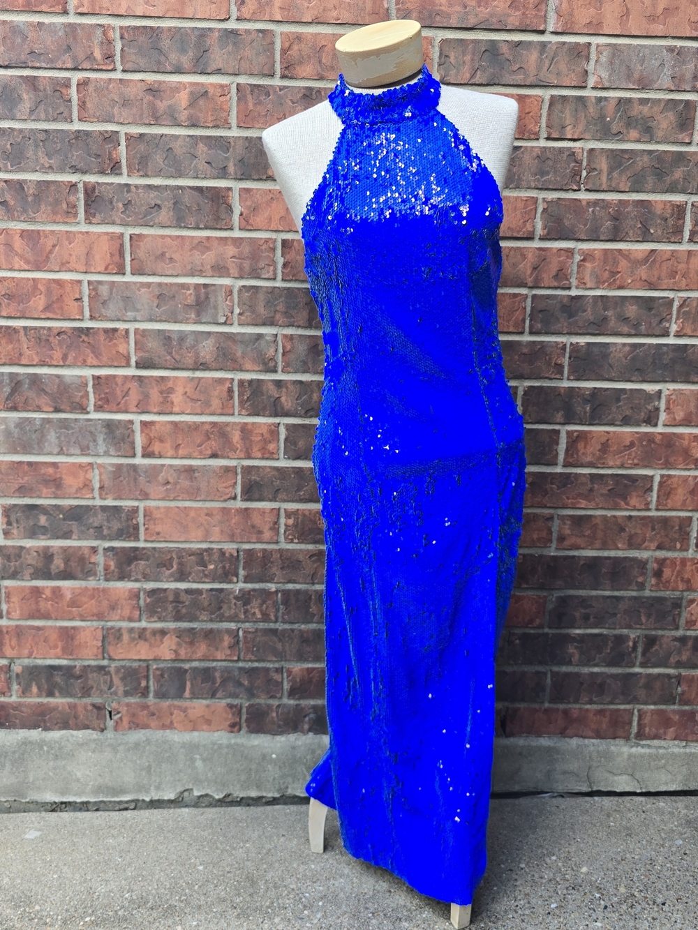 New Zara Blue Sparkly Fitted Sequin Halter Dress (FW21) 9637/721/400 Size M